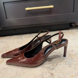 Zara Glossy Brown Slingback Heels